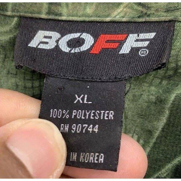 BOFF Button Down Shirt Men's Size XL Green Short Sleeve Geometric 100% Polyester - Picture 3 of 12